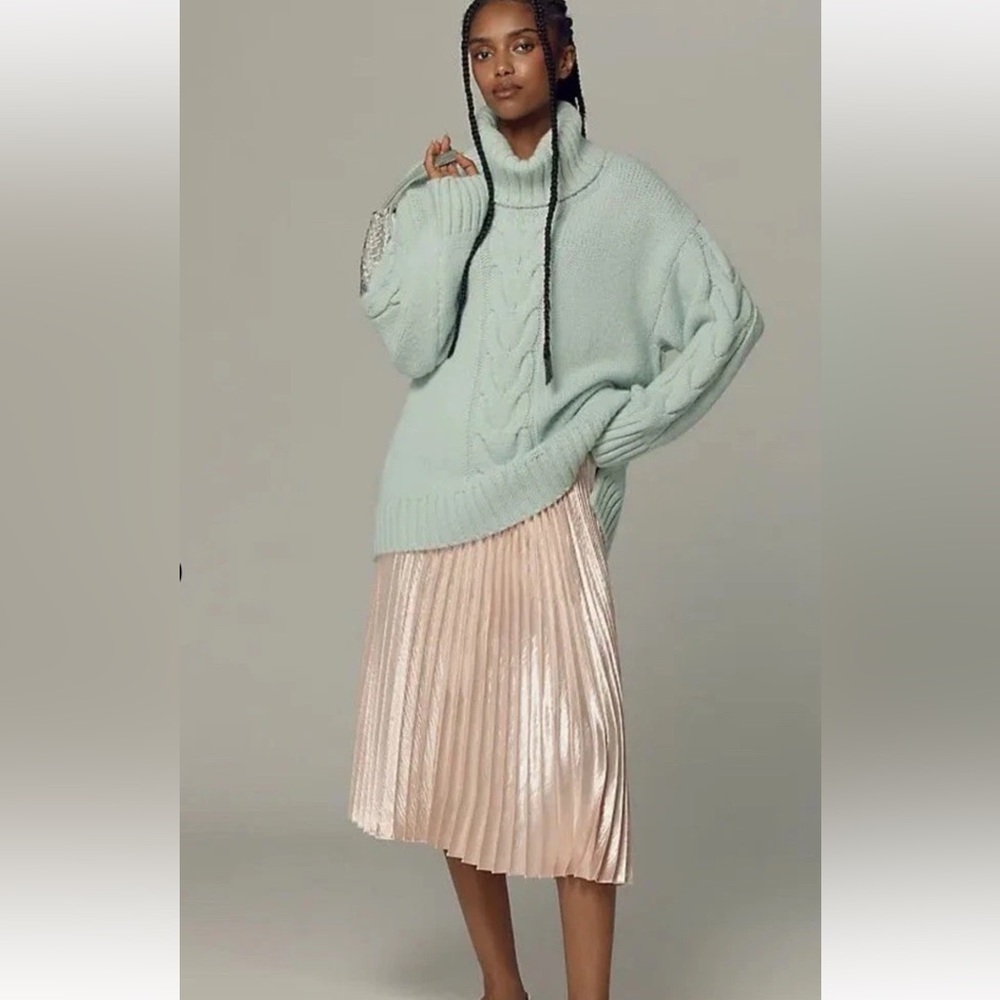 Anthropologie Pilcro Slouchy Cable Knit Turtleneck Sweater Sky Blue - Picture 2 of 6